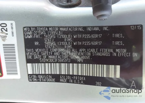 2015 Toyota Sienna Xle Premium 8 Passenger from USA, damaged, VIN 5TDYK3DC3FS685913